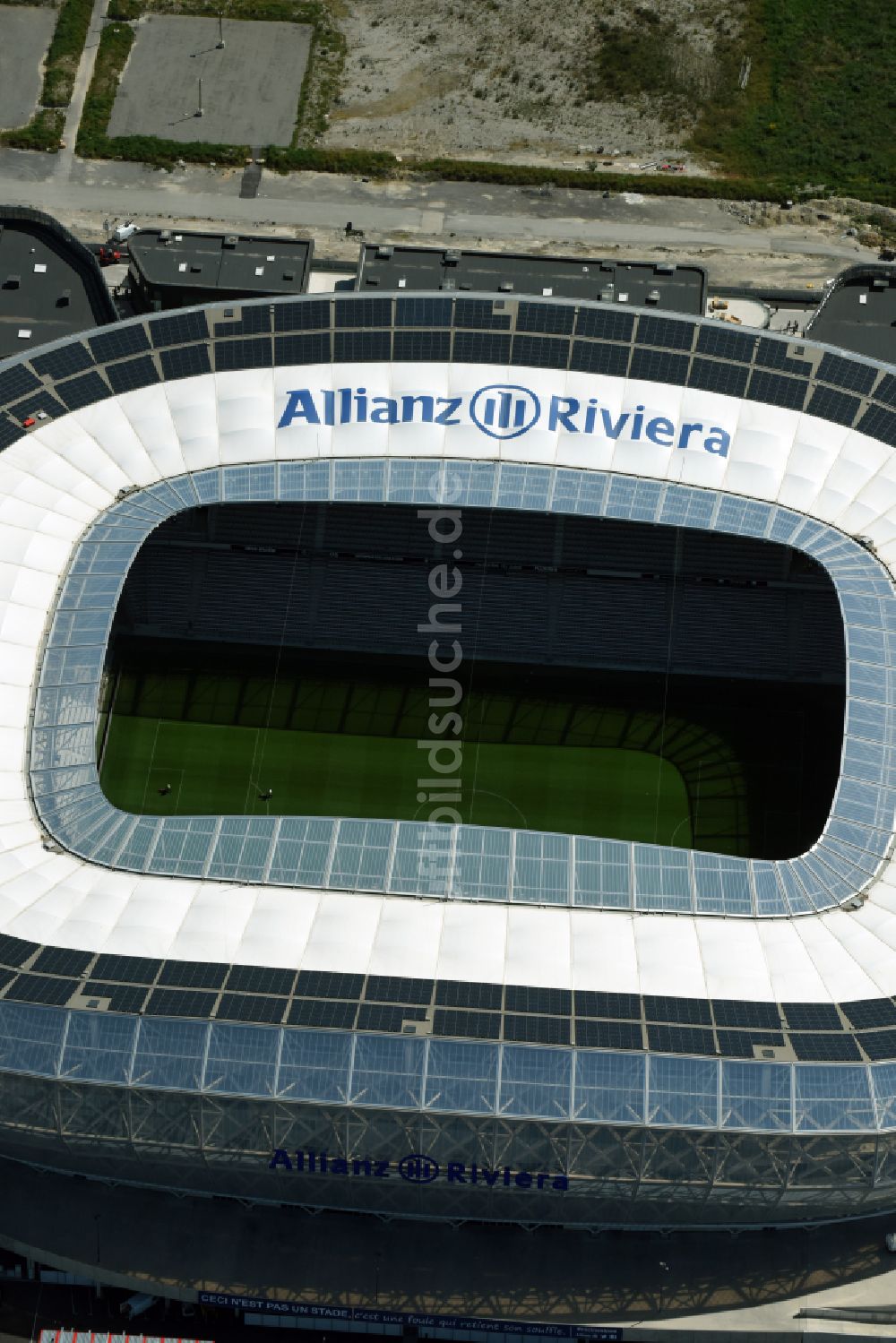 Luftaufnahme Nizza - Sportstätten-Gelände der Arena des Stadion Allianz Riviera in Nizza in Provence-Alpes-Cote d'Azur, Frankreich