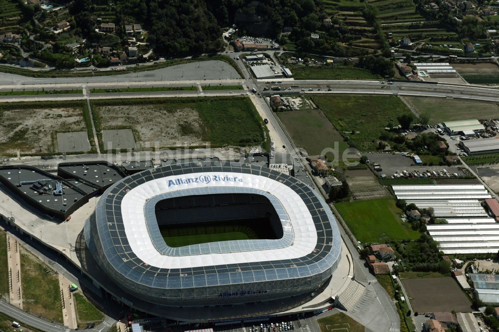 Luftaufnahme Nizza - Sportstätten-Gelände der Arena des Stadion Allianz Riviera in Nizza in Provence-Alpes-Cote d'Azur, Frankreich