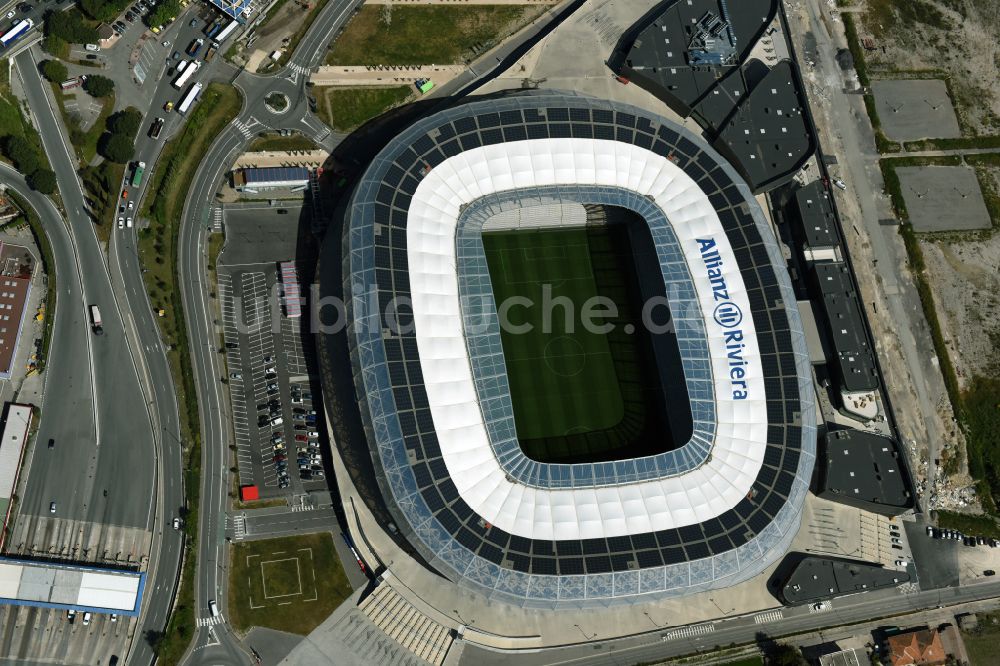 Nizza aus der Vogelperspektive: Sportstätten-Gelände der Arena des Stadion Allianz Riviera in Nizza in Provence-Alpes-Cote d'Azur, Frankreich