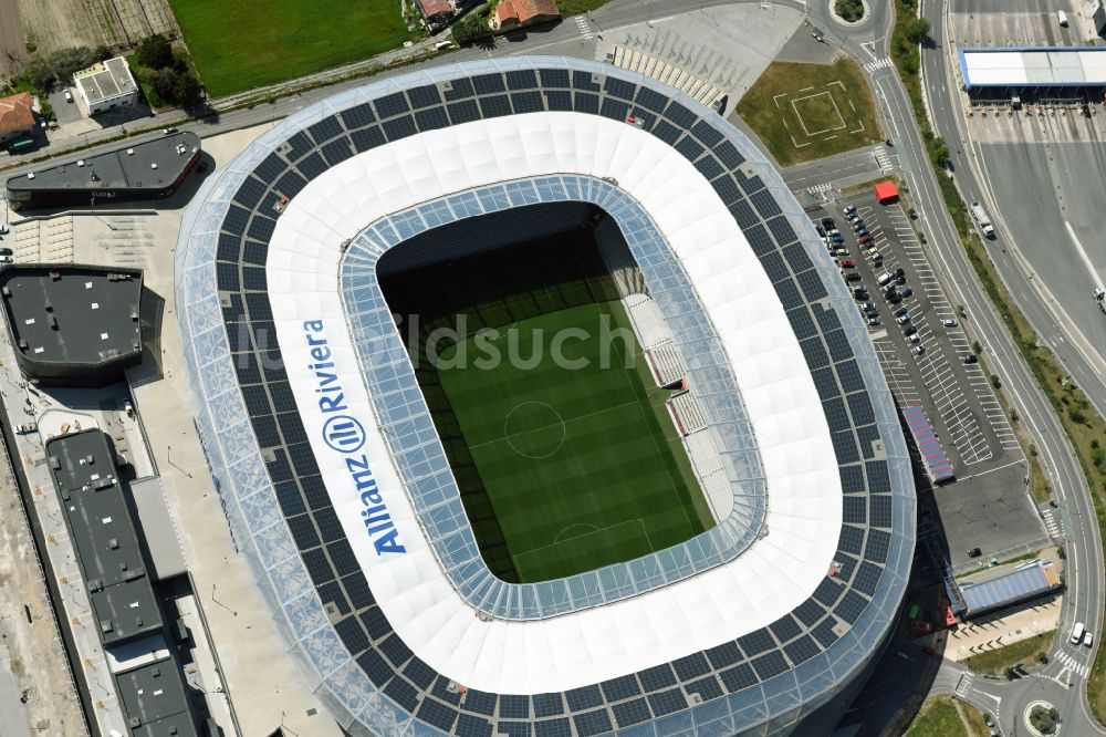 Nizza aus der Vogelperspektive: Sportstätten-Gelände der Arena des Stadion Allianz Riviera in Nizza in Provence-Alpes-Cote d'Azur, Frankreich