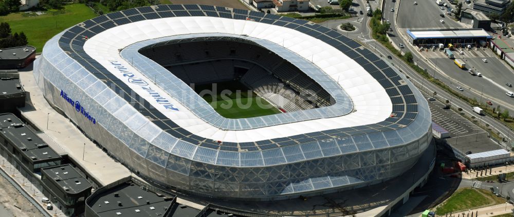 Luftaufnahme Nizza - Sportstätten-Gelände der Arena des Stadion Allianz Riviera in Nizza in Provence-Alpes-Cote d'Azur, Frankreich