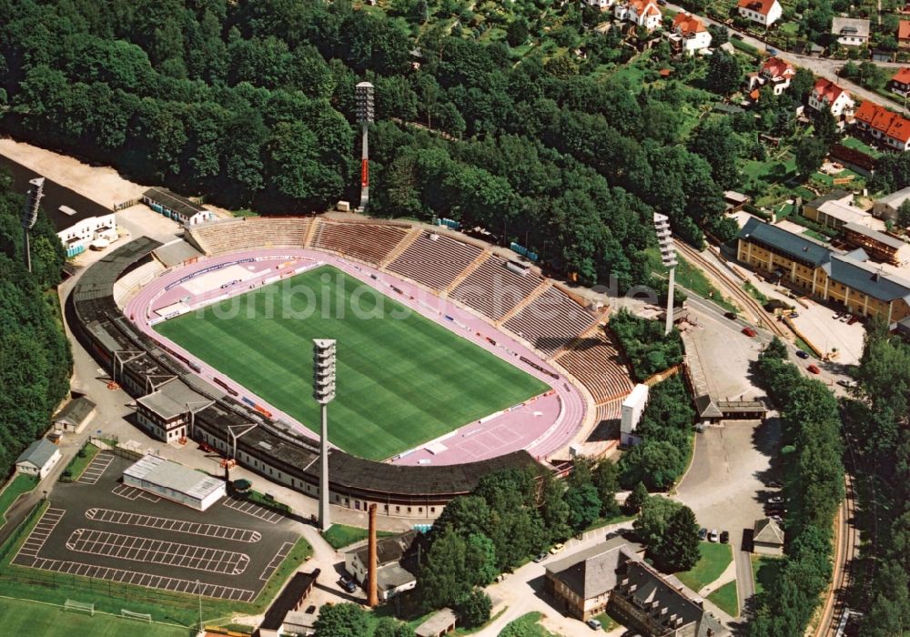 Luftbild Aue - Sportstätten-Gelände der Arena des Stadion in Aue im Bundesland Sachsen