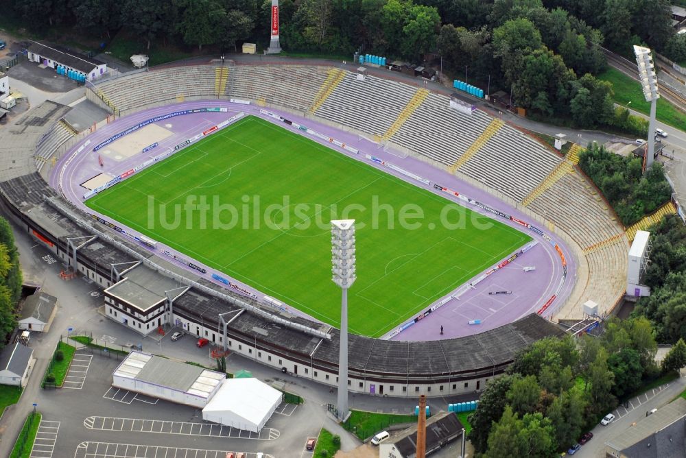 Luftaufnahme Aue - Sportstätten-Gelände der Arena des Stadion in Aue im Bundesland Sachsen