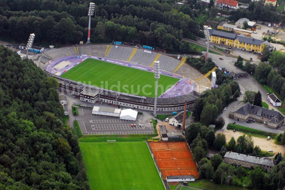 Luftbild Aue - Sportstätten-Gelände der Arena des Stadion in Aue im Bundesland Sachsen