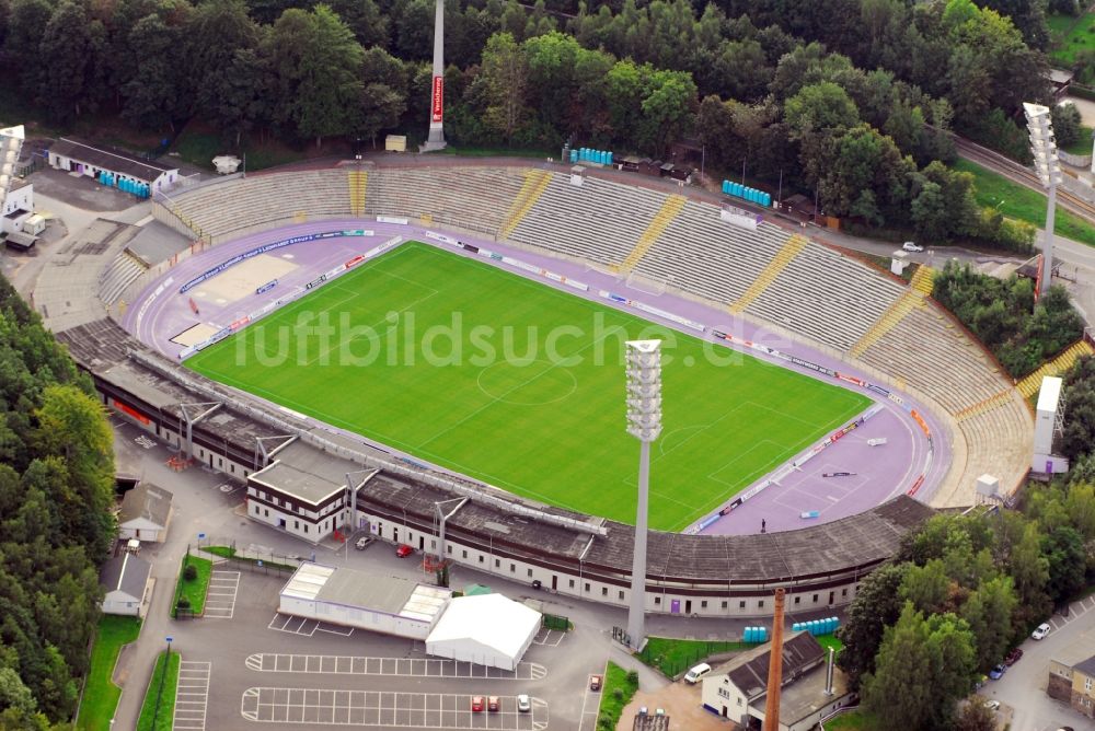 Luftaufnahme Aue - Sportstätten-Gelände der Arena des Stadion in Aue im Bundesland Sachsen