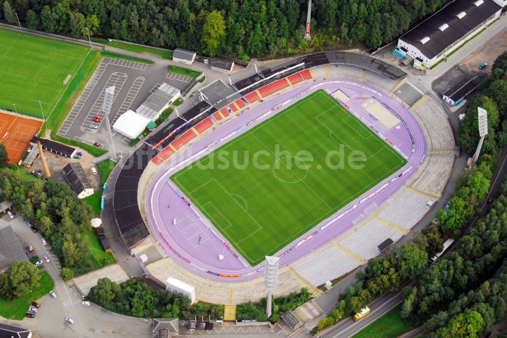 Luftaufnahme Aue - Sportstätten-Gelände der Arena des Stadion in Aue im Bundesland Sachsen