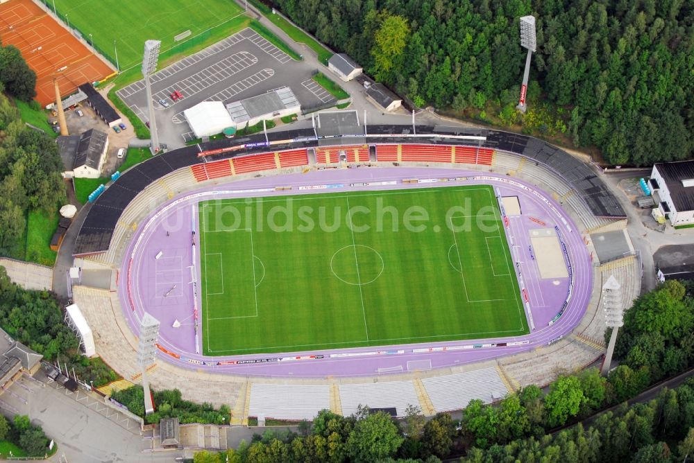 Aue aus der Vogelperspektive: Sportstätten-Gelände der Arena des Stadion in Aue im Bundesland Sachsen