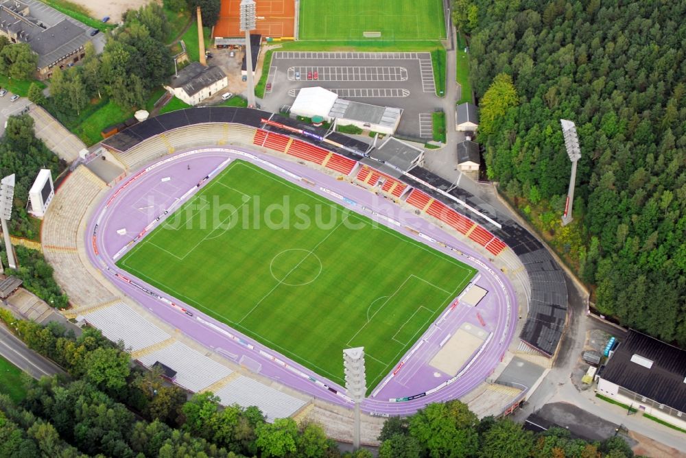 Luftaufnahme Aue - Sportstätten-Gelände der Arena des Stadion in Aue im Bundesland Sachsen