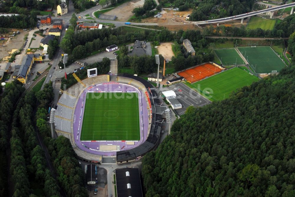 Luftbild Aue - Sportstätten-Gelände der Arena des Stadion in Aue im Bundesland Sachsen