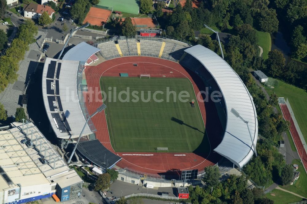 Kassel aus der Vogelperspektive: Sportstätten-Gelände der Arena des Stadion Auestadion in Kassel im Bundesland Hessen, Deutschland