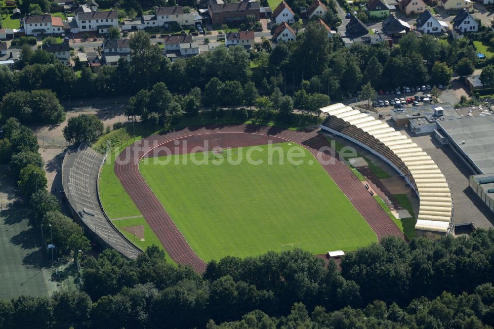 Bremerhaven von oben - Sportstätten-Gelände der Arena des Stadion in Bremerhaven im Bundesland Bremen