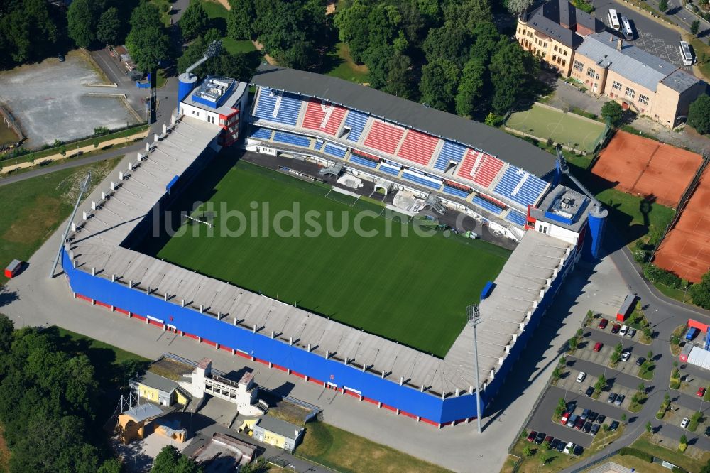 Pilsen von oben - Sportstätten-Gelände der Arena des Stadion Doosan Arena an der Struncovy sady in Pilsen in , Tschechien