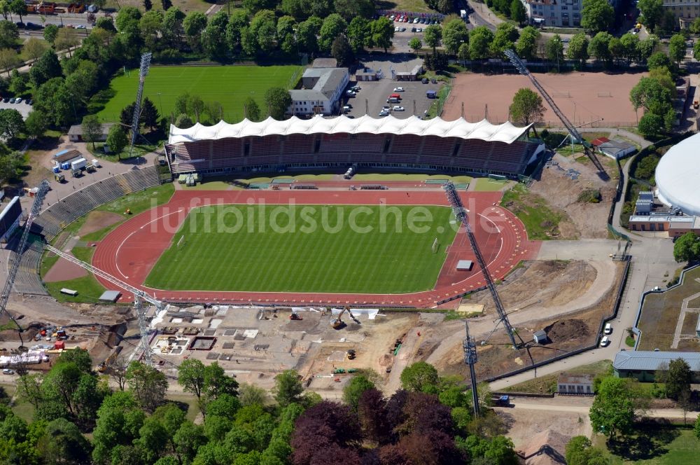 Erfurt von oben - Sportstätten-Gelände der Arena des Stadion in Erfurt im Bundesland Thüringen