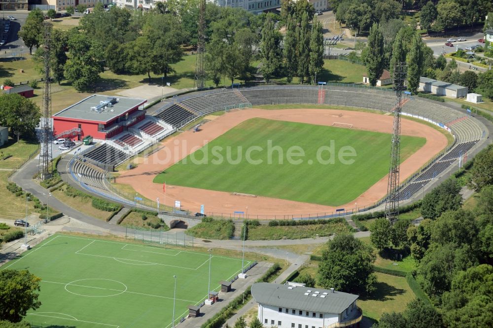 Frankfurt (Oder) von oben - Sportstätten-Gelände der Arena des Stadion in Frankfurt (Oder) im Bundesland Brandenburg