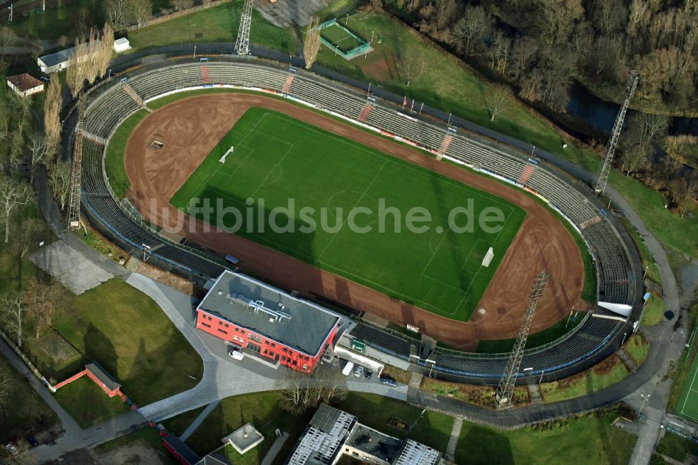 Frankfurt (Oder) aus der Vogelperspektive: Sportstätten-Gelände der Arena des Stadion in Frankfurt (Oder) im Bundesland Brandenburg