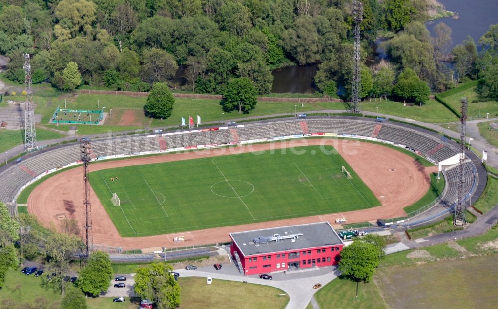 Frankfurt (Oder) aus der Vogelperspektive: Sportstätten-Gelände der Arena des Stadion in Frankfurt (Oder) im Bundesland Brandenburg