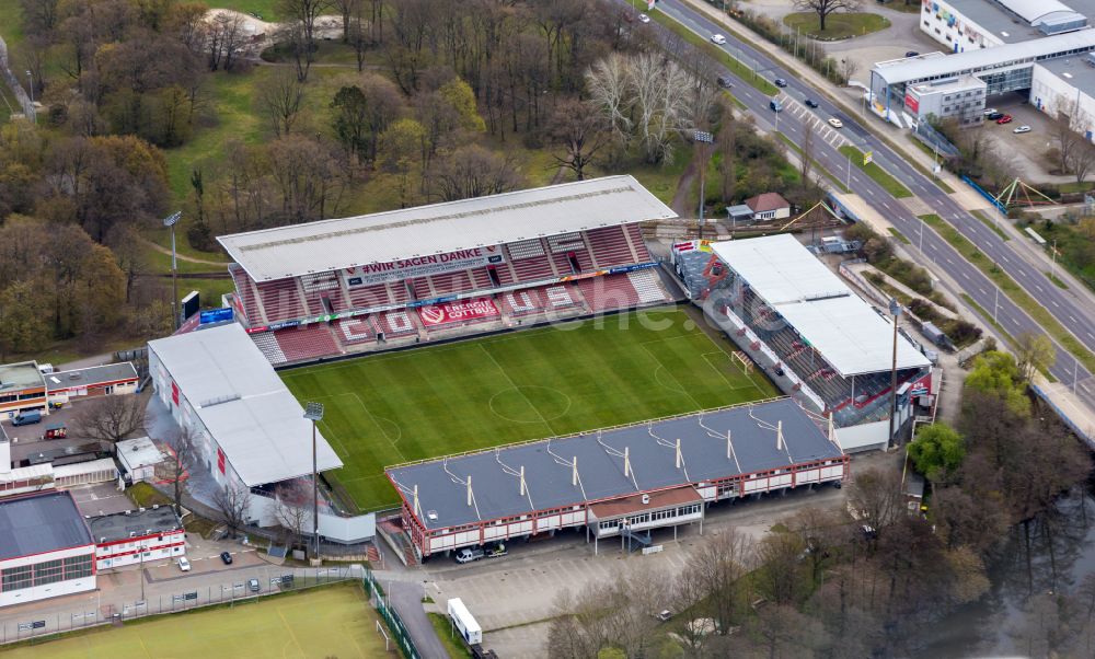 Cottbus von oben - Sportstätten-Gelände der Arena des Stadion der Freundschaft des Fußballclubs FC Energie in Cottbus im Bundesland Brandenburg