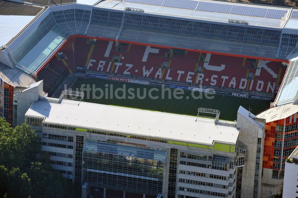 Kaiserslautern aus der Vogelperspektive: Sportstätten-Gelände der Arena des Stadion Fritz-Walter-Stadion in Kaiserslautern im Bundesland Rheinland-Pfalz, Deutschland