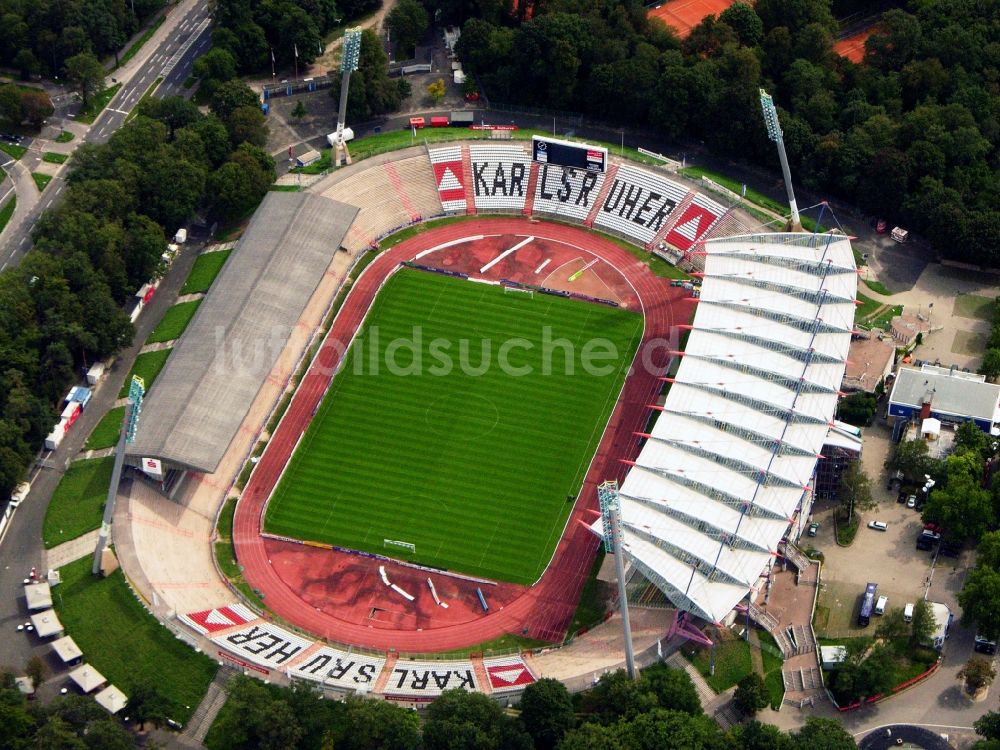 Karlsruhe von oben - Sportstätten-Gelände der Arena des Stadion in Karlsruhe im Bundesland Baden-Württemberg