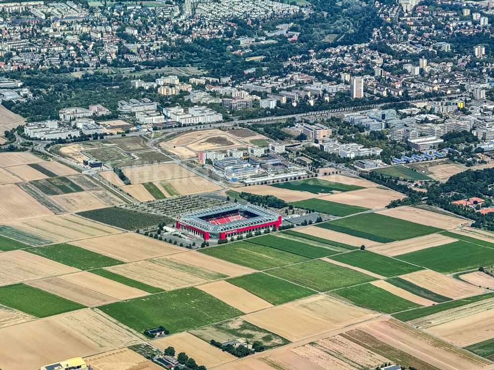 Mainz von oben - Sportstätten-Gelände der Arena des Stadion MEWA ARENA in Mainz im Bundesland Rheinland-Pfalz, Deutschland