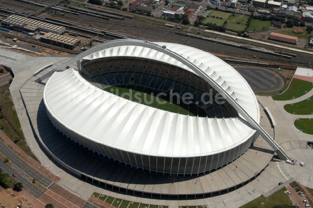 Durban aus der Vogelperspektive: Sportstätten-Gelände der Arena des Stadion Moses-Mabhida-Stadion in Durban in KwaZulu-Natal, Südafrika