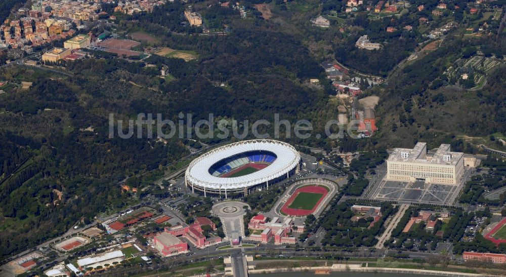 Luftaufnahme Rom - Sportstätten-Gelände der Arena des Stadion Olympiastadion in Rom in Latium, Italien