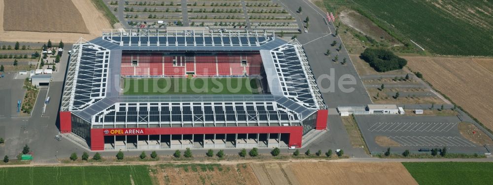 Mainz von oben - Sportstätten-Gelände der Arena des Stadion OPEL ARENA in Mainz im Bundesland Rheinland-Pfalz, Deutschland