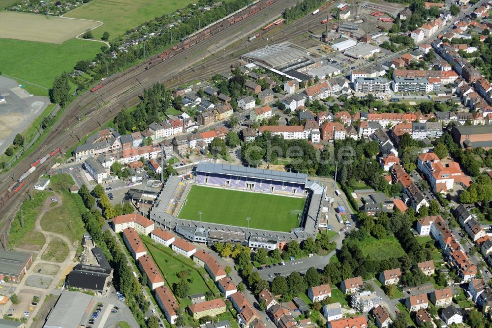 Luftaufnahme Osnabrück - Sportstätten-Gelände der Arena des Stadion in Osnabrück im Bundesland Niedersachsen