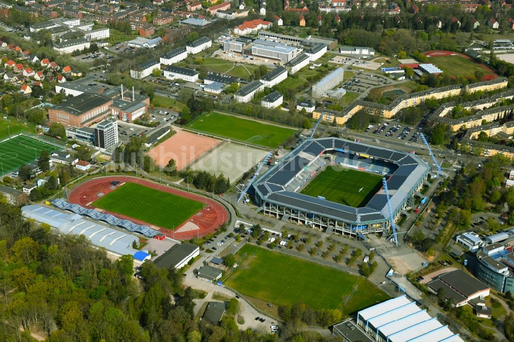 Luftbild Rostock - Sportstätten-Gelände der Arena des Stadion Ostseestadion (vormals DKB - Arena) im Ortsteil Hansaviertel in Rostock im Bundesland Mecklenburg-Vorpommern, Deutschland