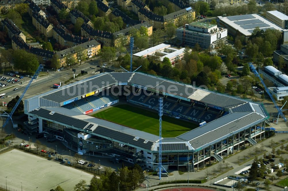 Luftbild Rostock - Sportstätten-Gelände der Arena des Stadion Ostseestadion (vormals DKB - Arena) im Ortsteil Hansaviertel in Rostock im Bundesland Mecklenburg-Vorpommern, Deutschland