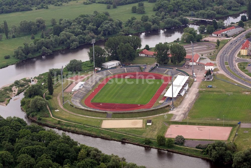 Dessau von oben - Sportstätten-Gelände der Arena des Stadion Paul-Greifzu-Stadion in Dessau im Bundesland Sachsen-Anhalt, Deutschland