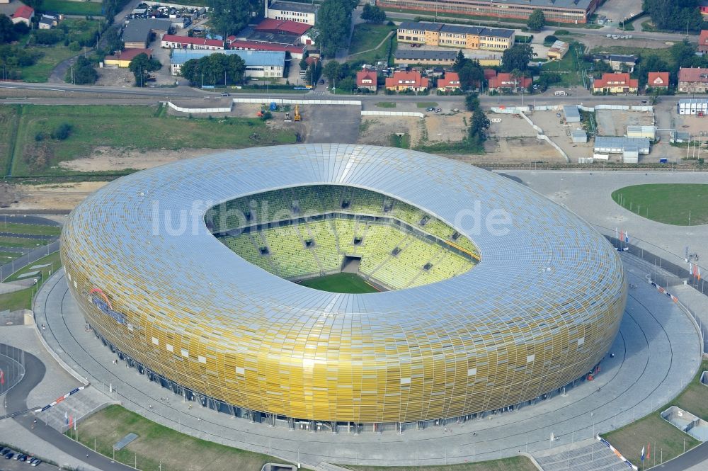 Luftbild Gdansk - Danzig - Sportstätten-Gelände der Arena des Stadion PGE Arena - Parking Stadionu Energa im Ortsteil Letnica in Gdansk - Danzig in Pomorskie, Polen