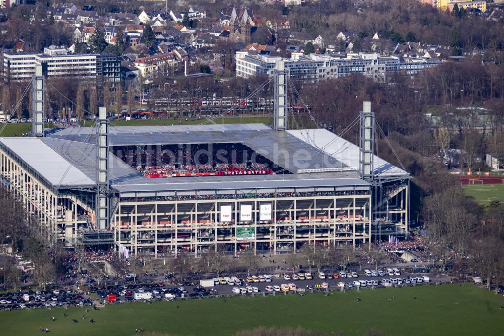 Luftbild Müngersdorf - Sportstätten-Gelände der Arena des Stadion RheinEnergieSTADION im Ortsteil Lindenthal in Köln im Bundesland Nordrhein-Westfalen, Deutschland