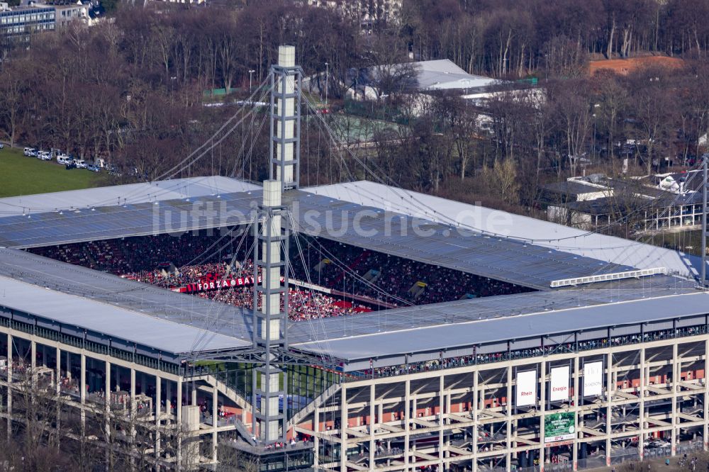 Müngersdorf von oben - Sportstätten-Gelände der Arena des Stadion RheinEnergieSTADION im Ortsteil Lindenthal in Köln im Bundesland Nordrhein-Westfalen, Deutschland