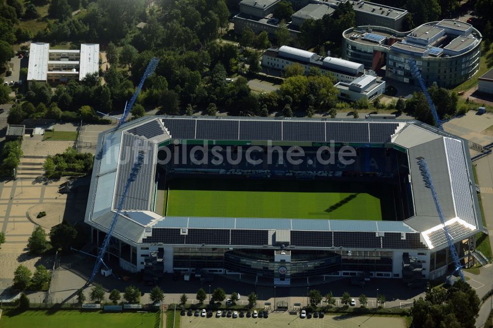 Luftaufnahme Rostock - Sportstätten-Gelände der Arena des Stadion in Rostock im Bundesland Mecklenburg-Vorpommern