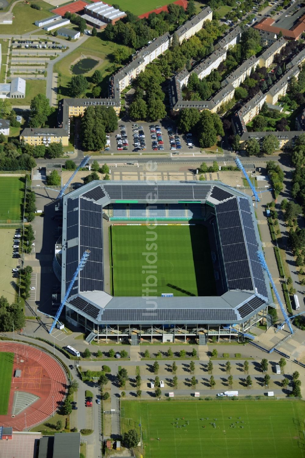 Rostock von oben - Sportstätten-Gelände der Arena des Stadion in Rostock im Bundesland Mecklenburg-Vorpommern