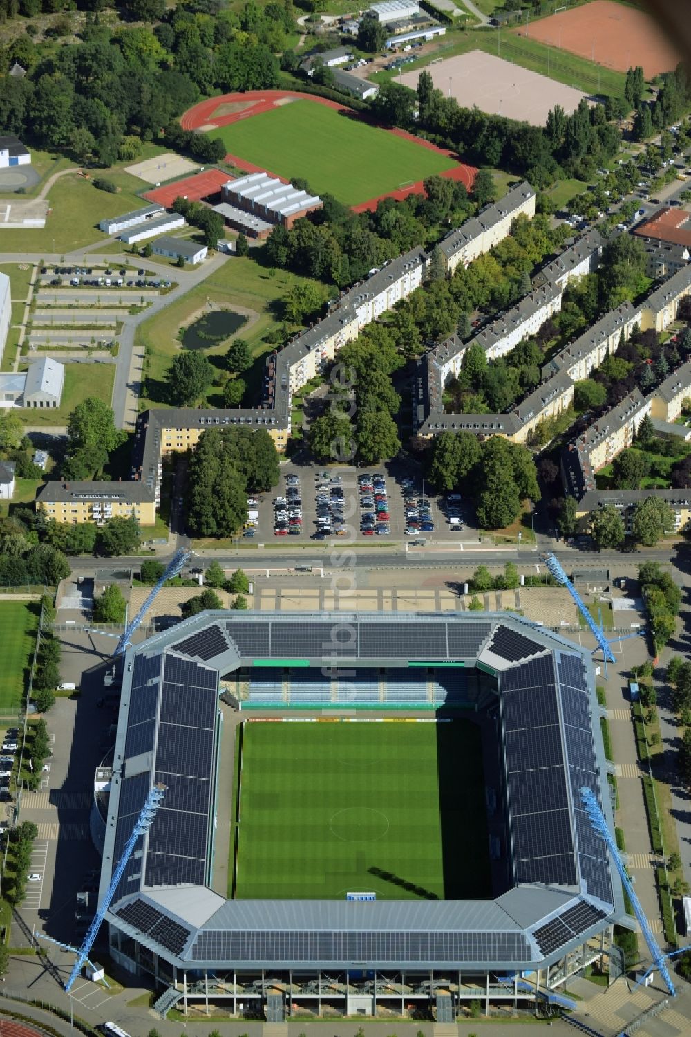 Rostock von oben - Sportstätten-Gelände der Arena des Stadion in Rostock im Bundesland Mecklenburg-Vorpommern