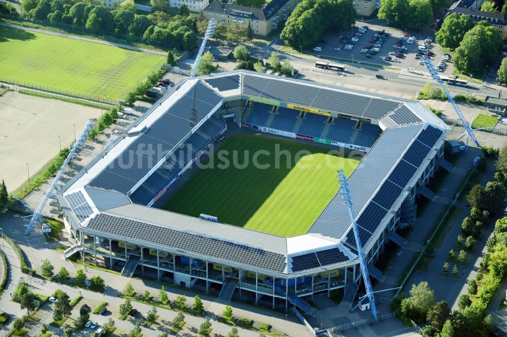 Rostock von oben - Sportstätten-Gelände der Arena des Stadion in Rostock im Bundesland Mecklenburg-Vorpommern