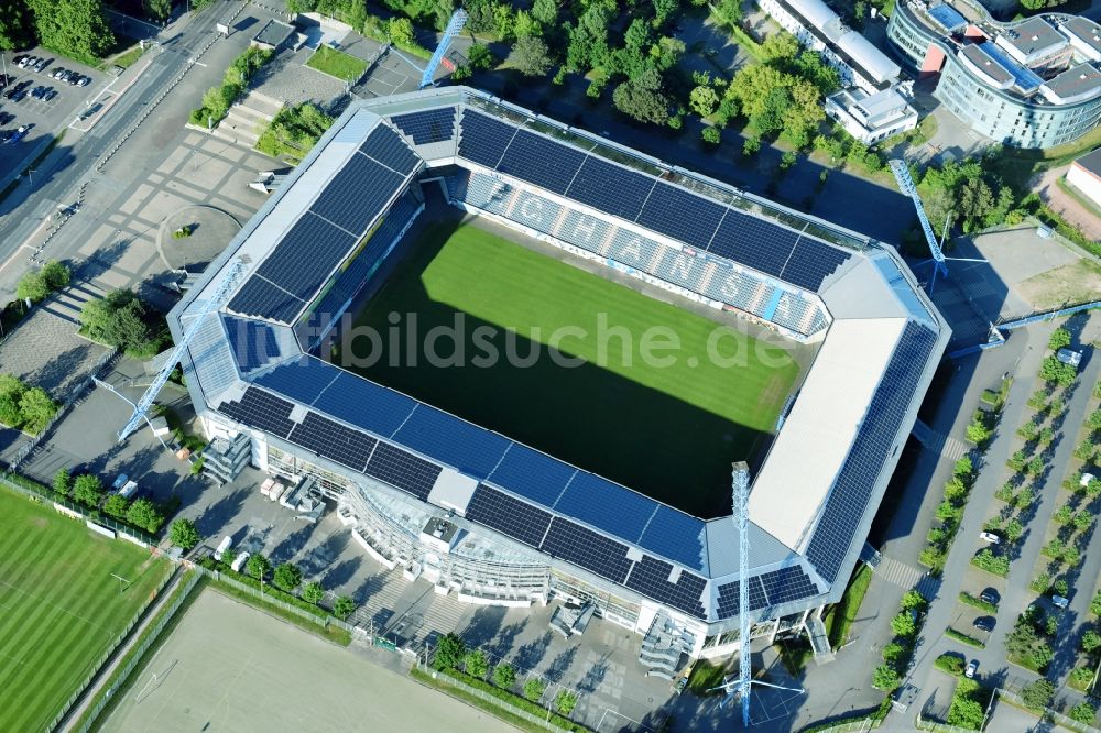 Rostock von oben - Sportstätten-Gelände der Arena des Stadion in Rostock im Bundesland Mecklenburg-Vorpommern