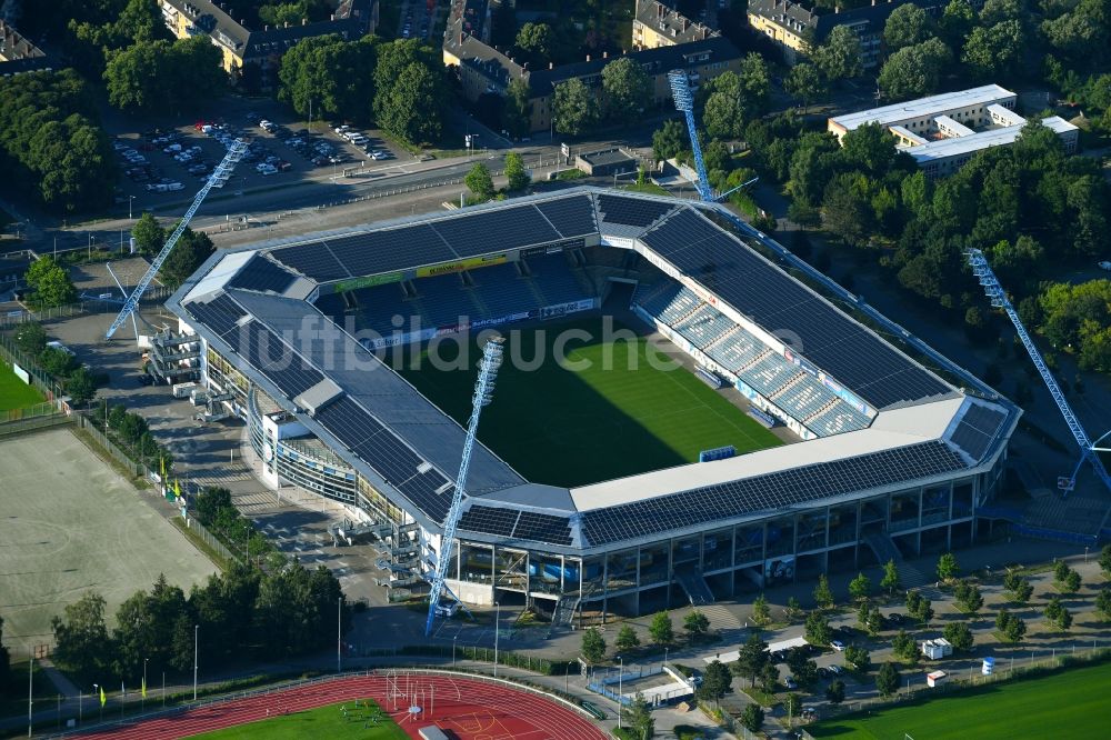 Rostock aus der Vogelperspektive: Sportstätten-Gelände der Arena des Stadion in Rostock im Bundesland Mecklenburg-Vorpommern