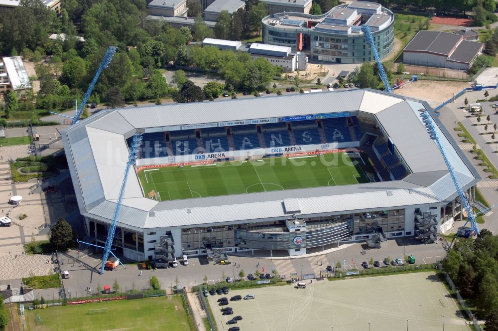 Rostock von oben - Sportstätten-Gelände der Arena des Stadion in Rostock im Bundesland Mecklenburg-Vorpommern