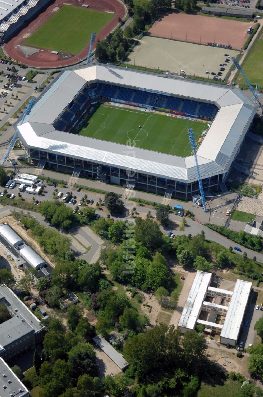 Luftaufnahme Rostock - Sportstätten-Gelände der Arena des Stadion in Rostock im Bundesland Mecklenburg-Vorpommern