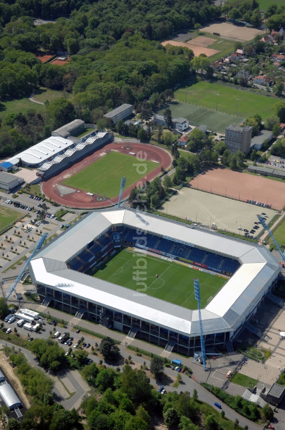 Rostock von oben - Sportstätten-Gelände der Arena des Stadion in Rostock im Bundesland Mecklenburg-Vorpommern