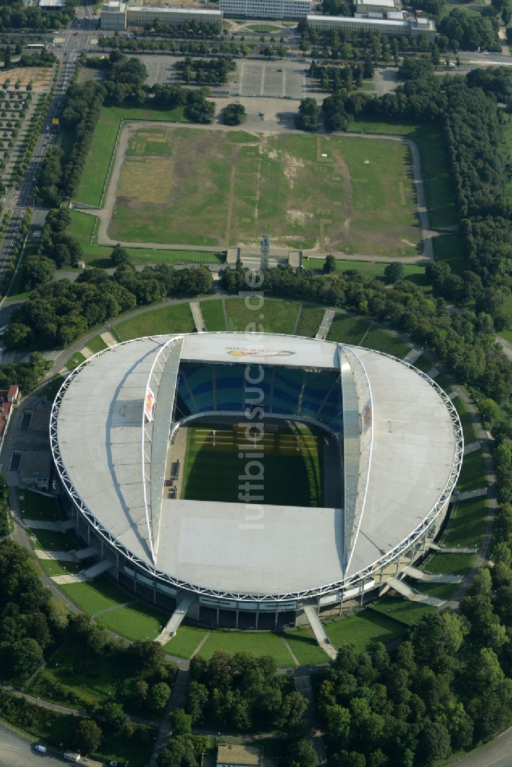 Leipzig von oben - Sportstätten-Gelände der Arena des Stadion Am Sportforum in Leipzig im Bundesland Sachsen