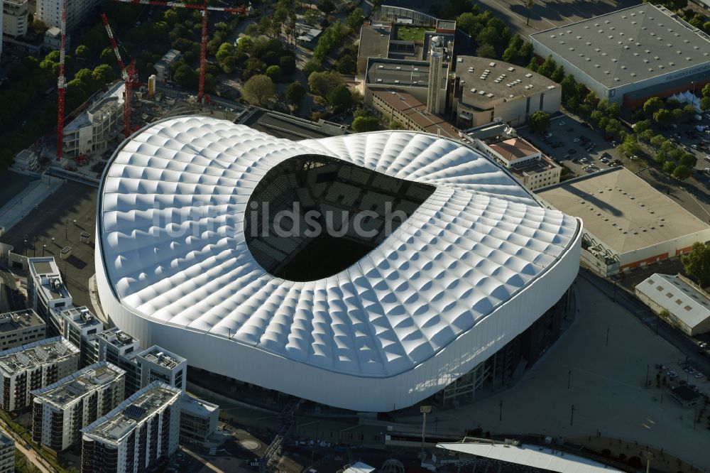 Luftaufnahme Marseille - Sportstätten-Gelände der Arena des Stadion Stade Orange Velodrome in Marseille in Provence-Alpes-Cote d'Azur, Frankreich