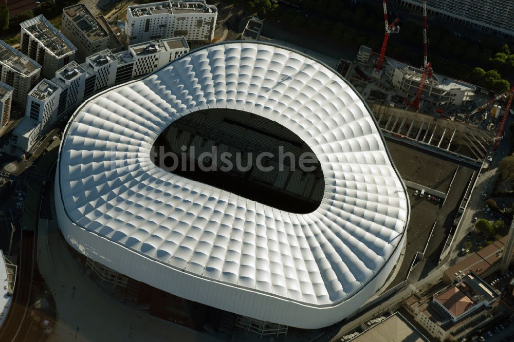 Marseille von oben - Sportstätten-Gelände der Arena des Stadion Stade Orange Velodrome in Marseille in Provence-Alpes-Cote d'Azur, Frankreich