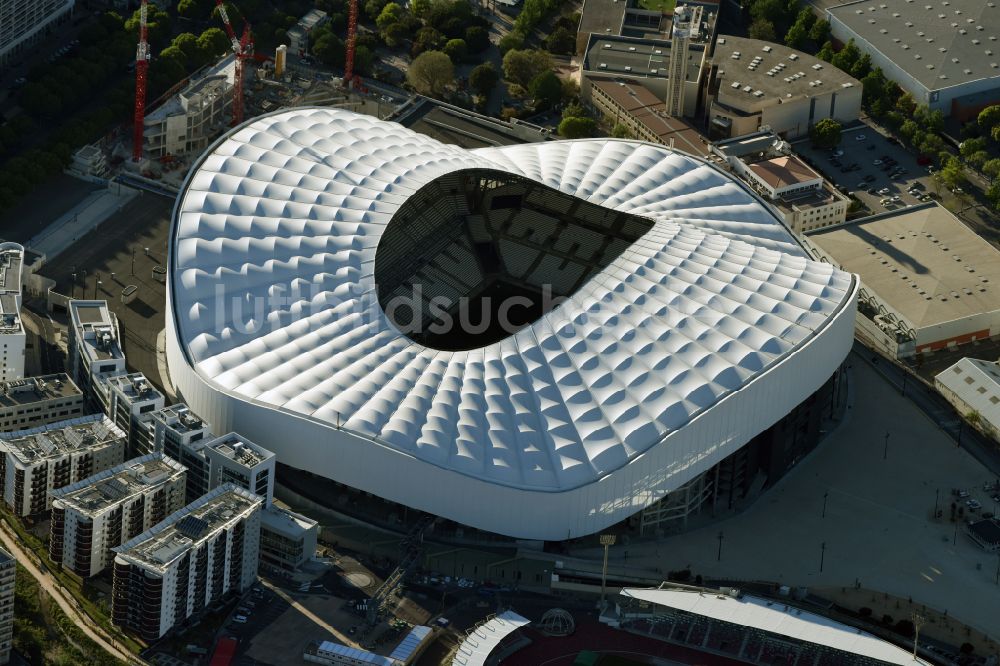 Luftaufnahme Marseille - Sportstätten-Gelände der Arena des Stadion Stade Orange Velodrome in Marseille in Provence-Alpes-Cote d'Azur, Frankreich