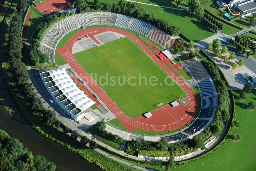 Luftaufnahme Gera - Sportstätten-Gelände der Arena des Stadion Stadion der Freundschaft in Gera im Bundesland Thüringen, Deutschland