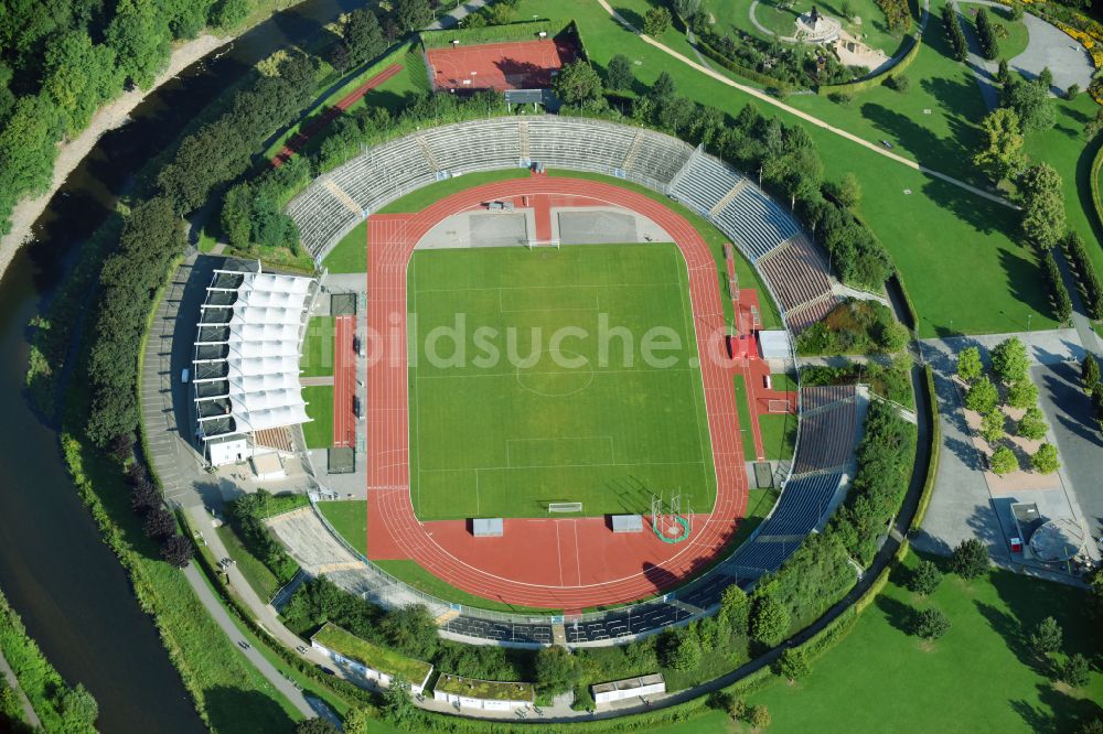 Luftaufnahme Gera - Sportstätten-Gelände der Arena des Stadion Stadion der Freundschaft in Gera im Bundesland Thüringen, Deutschland