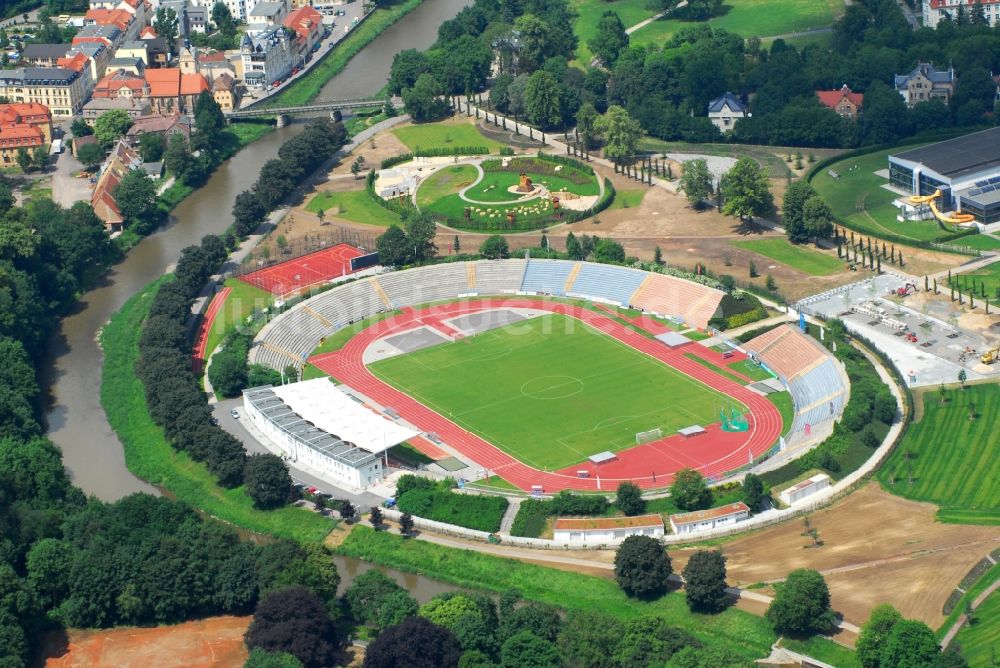 Luftaufnahme Gera - Sportstätten-Gelände der Arena des Stadion Stadion der Freundschaft in Gera im Bundesland Thüringen, Deutschland